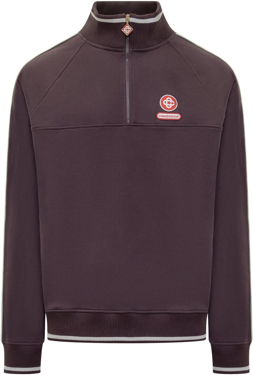 Casablanca Casablanca Felpa Bordeaux con Mezza Zip e Logo Paars