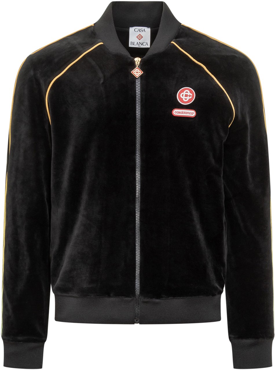 Casablanca Casablanca Bomber in Velluto Nero con Profili Gialli Zwart