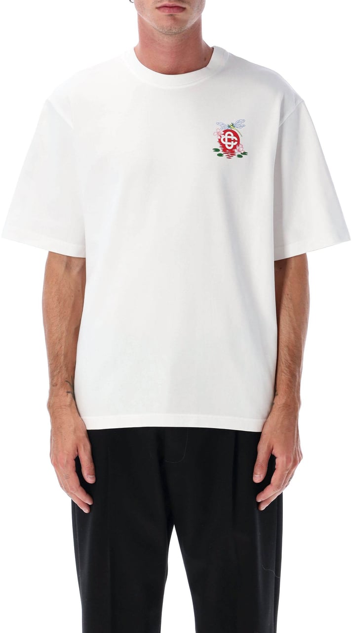 Casablanca Dragonfly Floral Printed Oversized Tee Bianco Wit