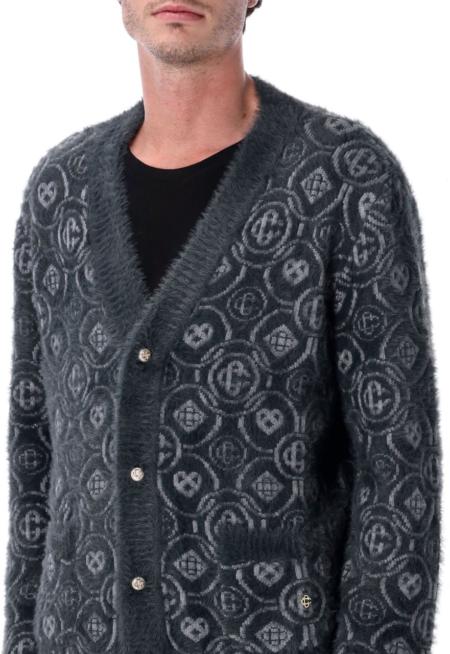 Casablanca Fluffy Monogram Cardigan Wool Mix Bruin