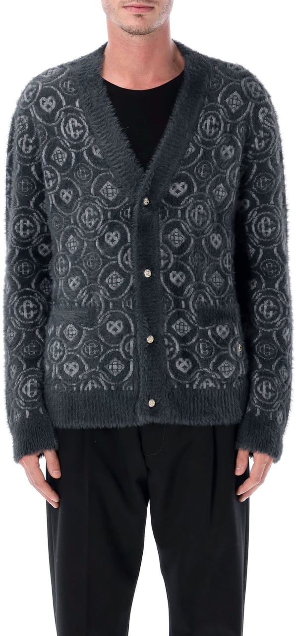Casablanca Fluffy Monogram Cardigan Wool Mix Bruin