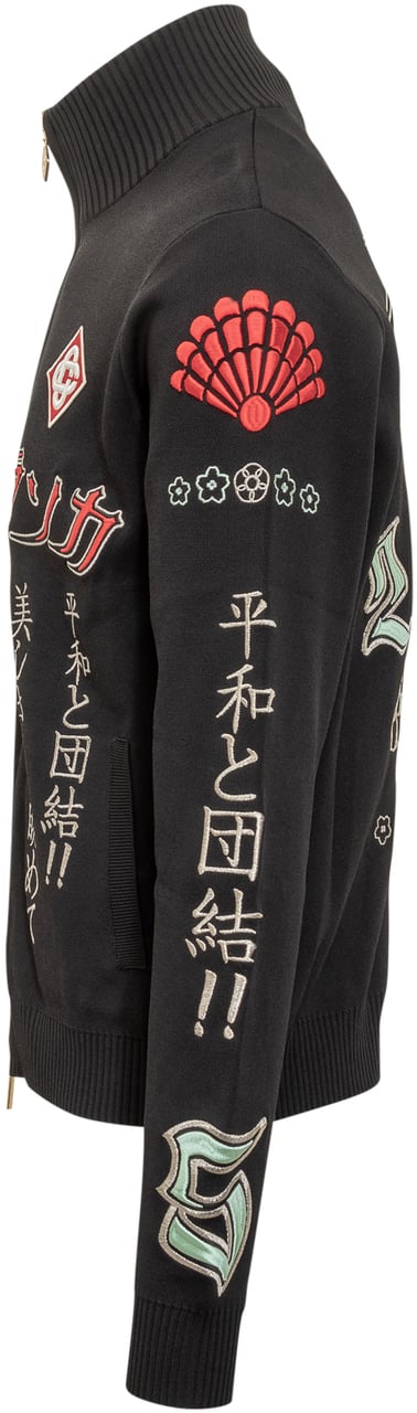 Casablanca Casablanca Cardigan Nero con Ricami Giapponesi Multicolor Zwart