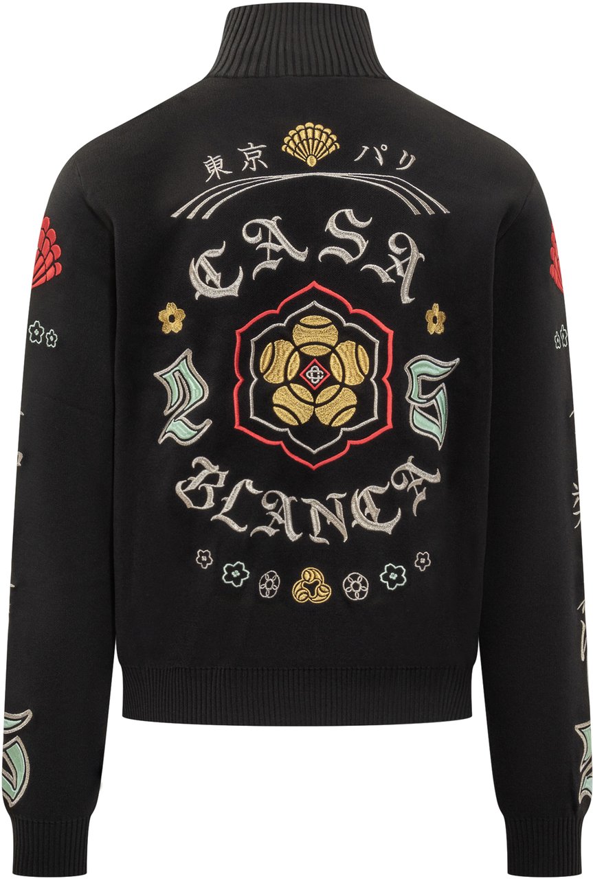 Casablanca Casablanca Cardigan Nero con Ricami Giapponesi Multicolor Zwart