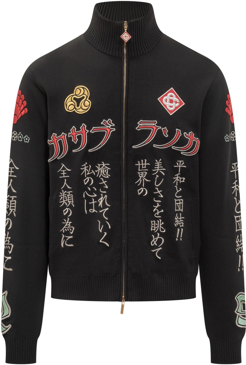 Casablanca Casablanca Cardigan Nero con Ricami Giapponesi Multicolor Zwart