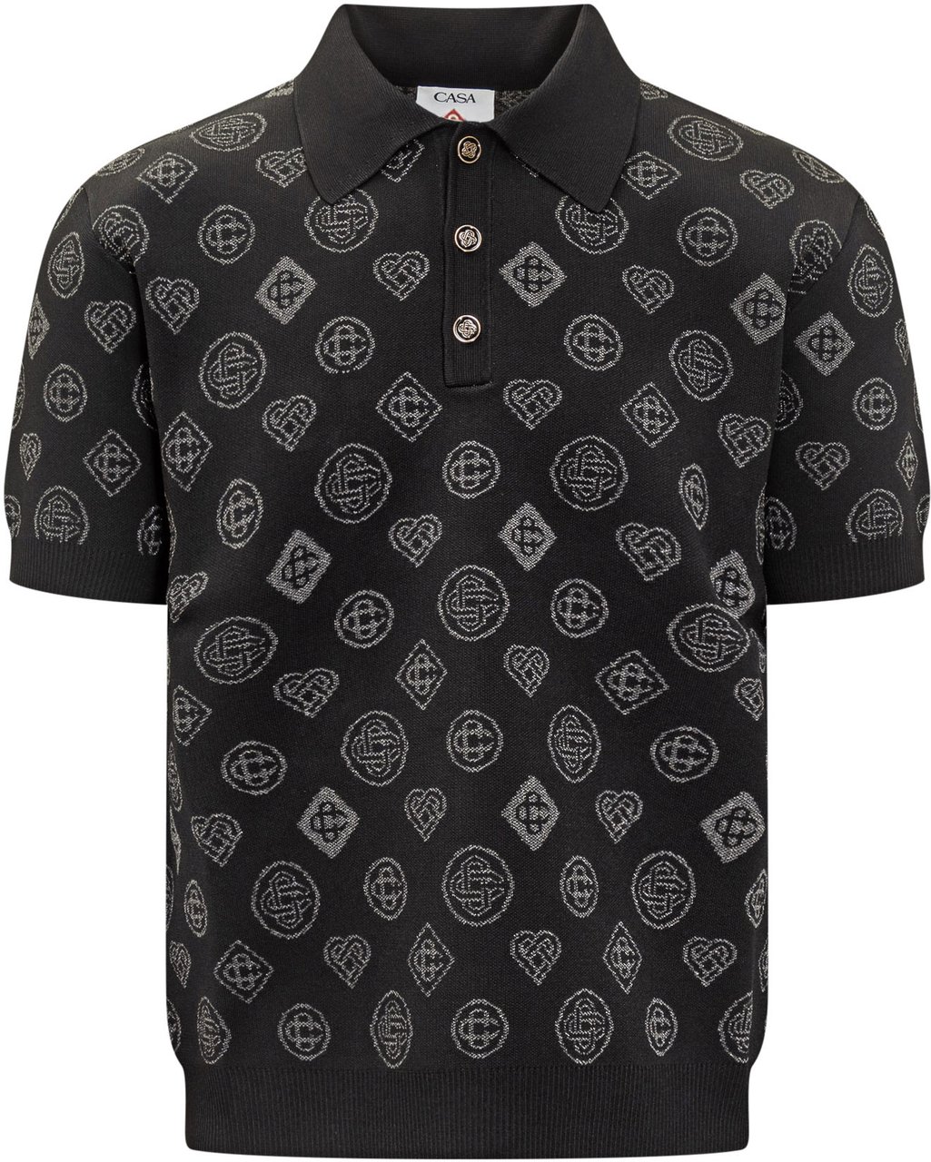Casablanca Casablanca Polo Nera con Logo All Over Zwart