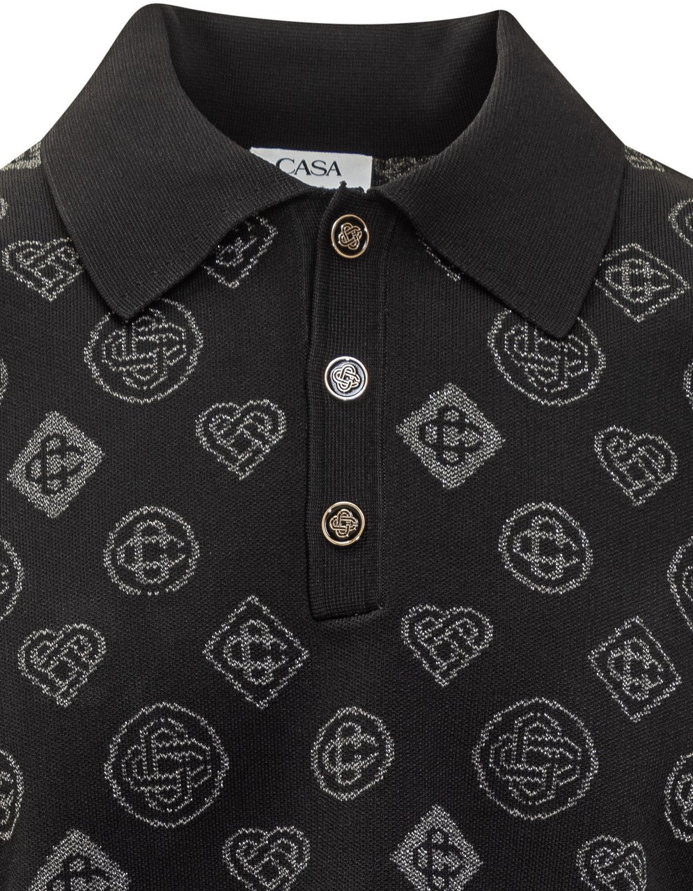 Casablanca Casablanca Polo Nera con Logo All Over Zwart