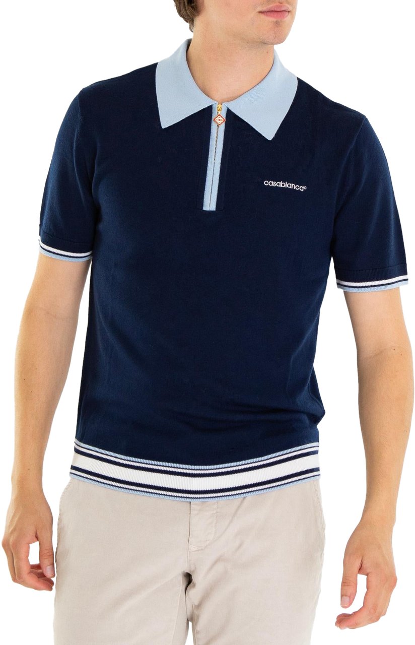 Casablanca Heren Merino Tennis Polo Blauw