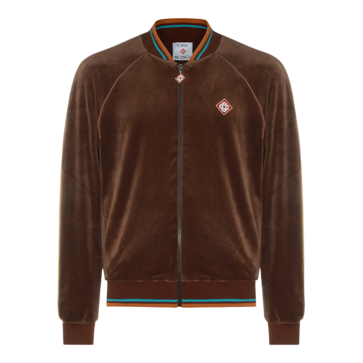 Casablanca Brown Velvet Bomber Sweater With Contrasting Stripe Details Zwart