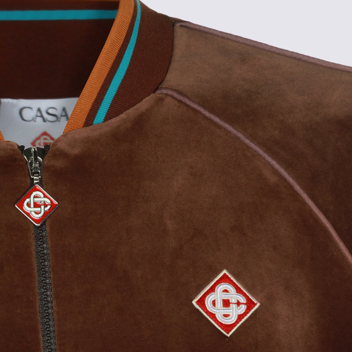 Casablanca Brown Velvet Bomber Sweater With Contrasting Stripe Details Zwart