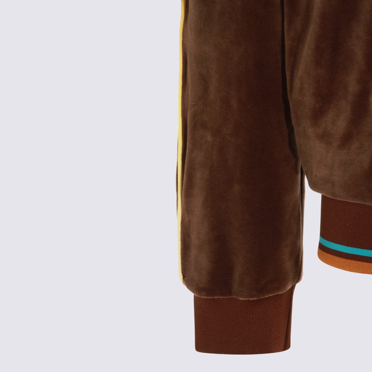 Casablanca Brown Velvet Bomber Sweater With Contrasting Stripe Details Zwart