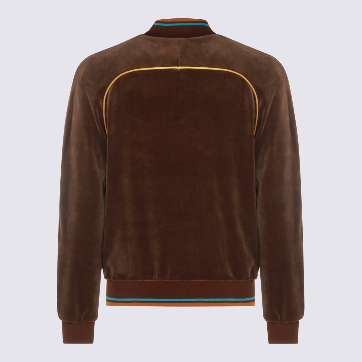 Casablanca Brown Velvet Bomber Sweater With Contrasting Stripe Details Zwart