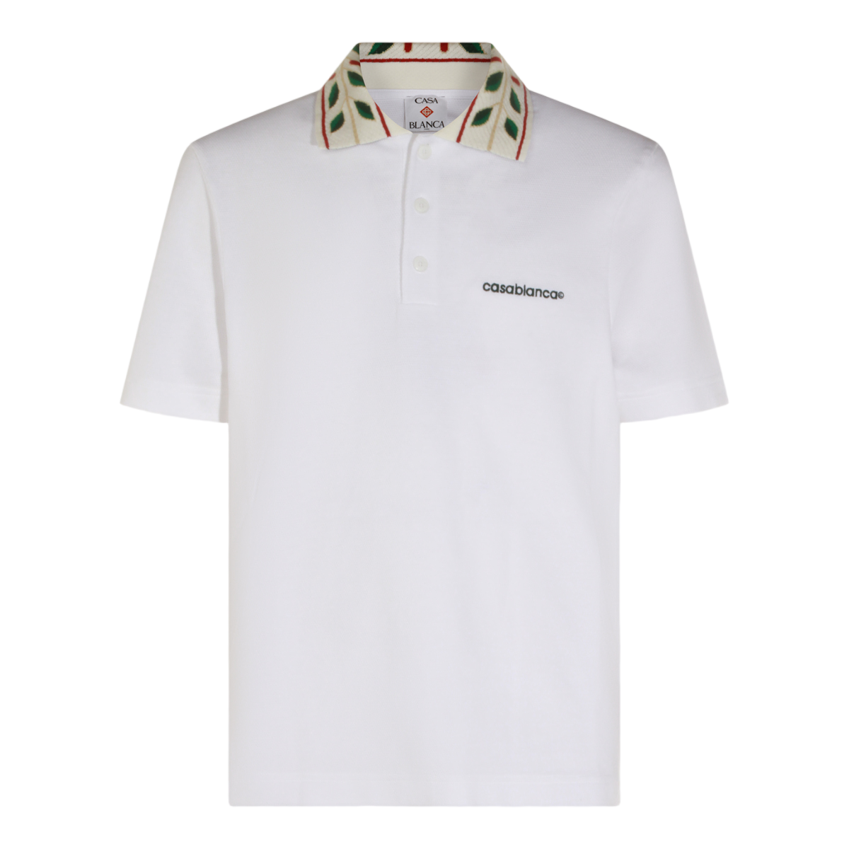 Casablanca Polo Shirt with Distinctive Leaf Pattern Collar Wit