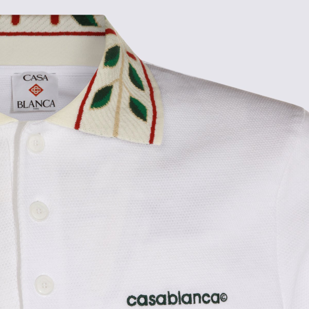 Casablanca Polo Shirt with Distinctive Leaf Pattern Collar Wit