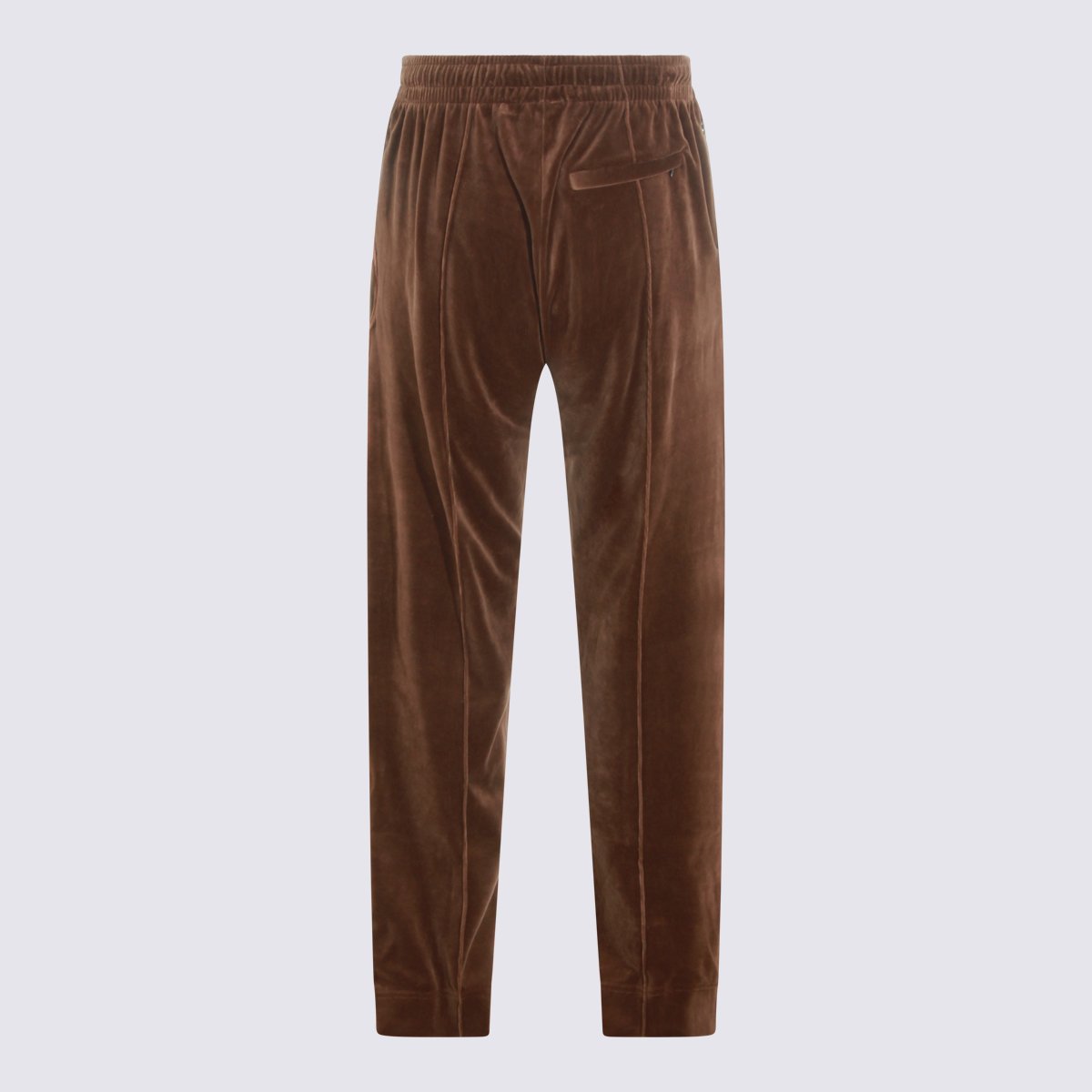 Casablanca Relaxed Brown Velvet Trousers With Side Stripe And Embroidered Logo Zwart