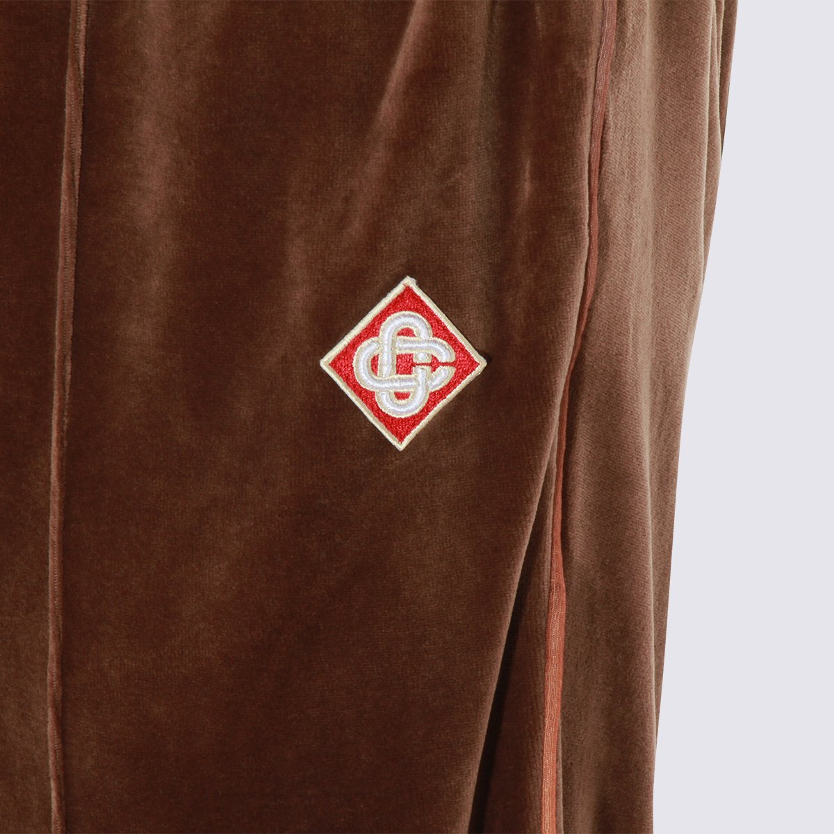 Casablanca Relaxed Brown Velvet Trousers With Side Stripe And Embroidered Logo Zwart