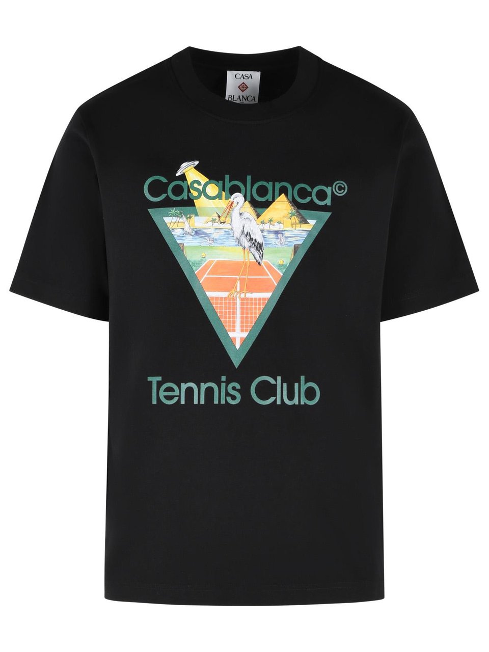 Casablanca 'Tennis Club Triangle' Black Cotton T-Shirt Zwart