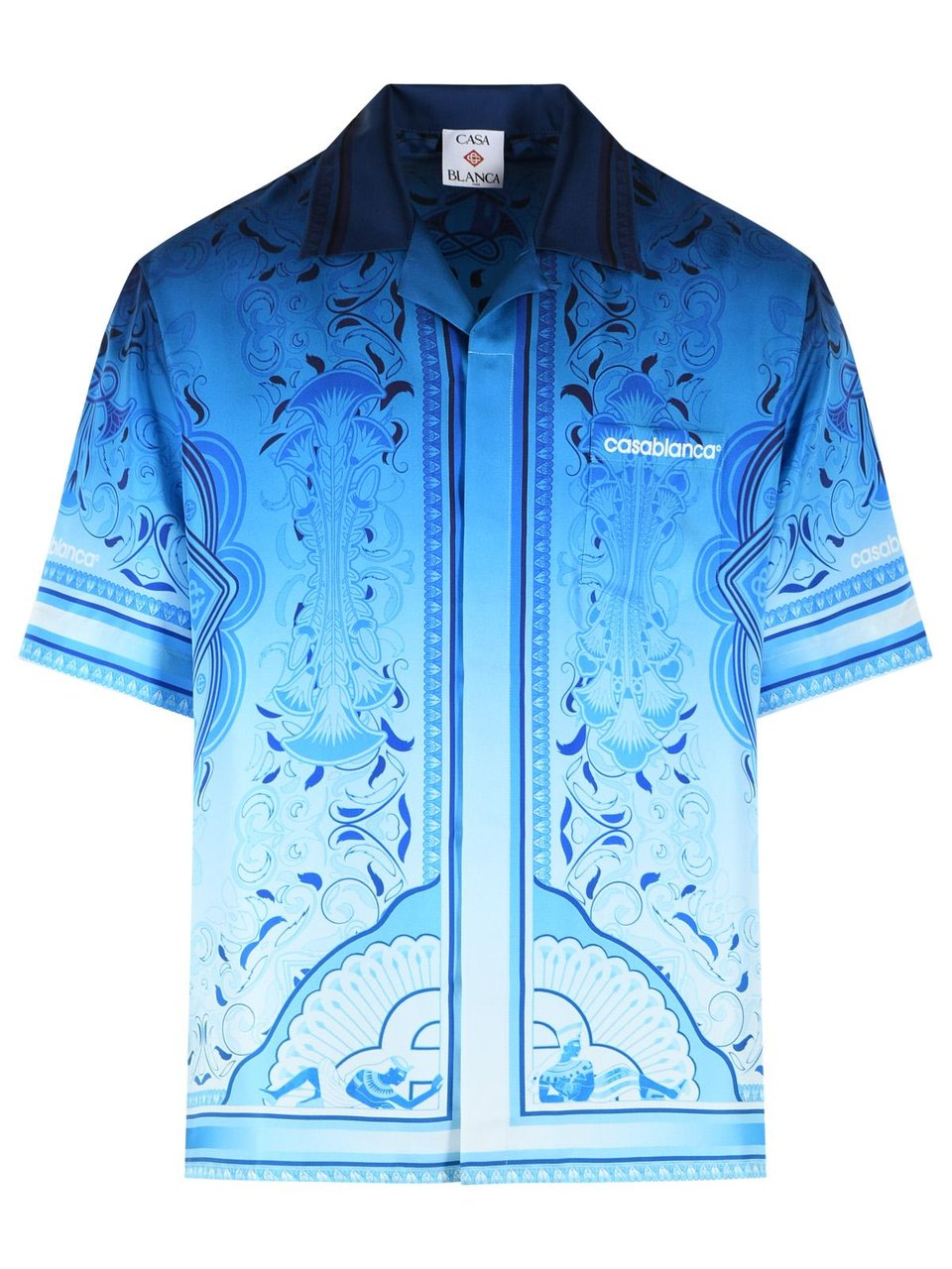 Casablanca 'Egyption Rug' Light Blue Silk Shirt Blauw