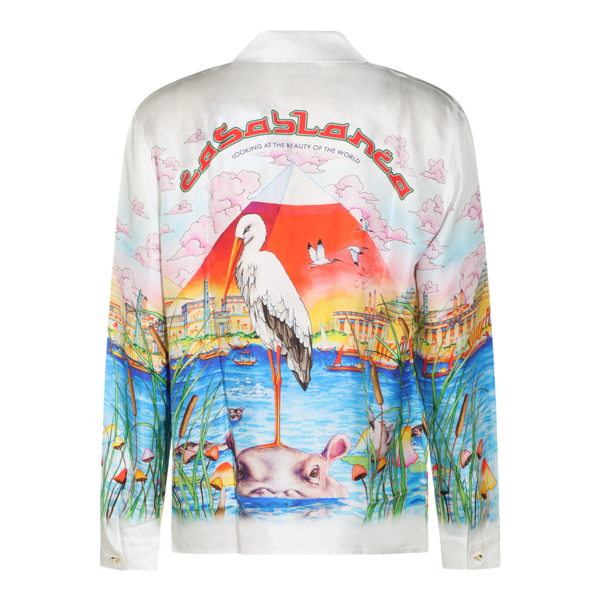 Casablanca Egyptian Motif Printed Long-Sleeve Shirt Wit