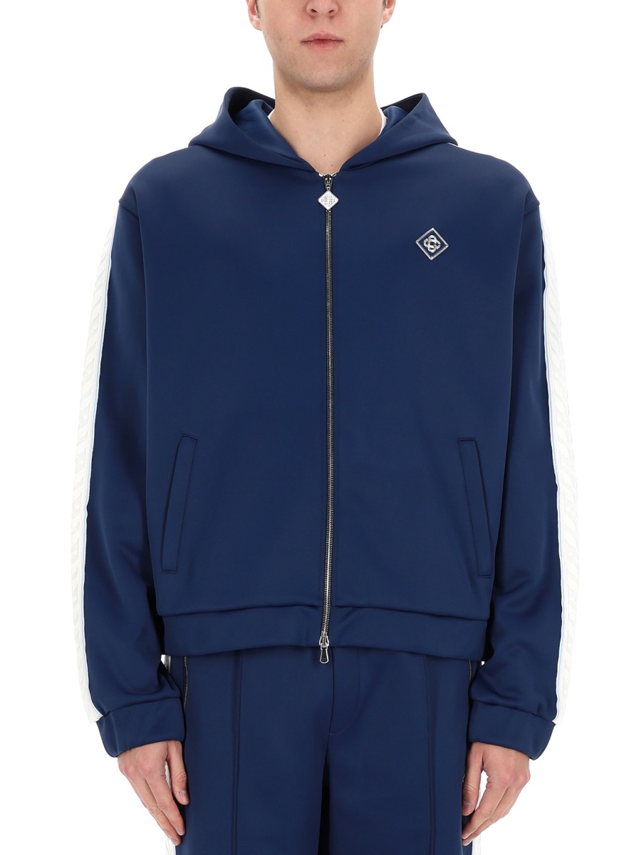 Casablanca Navy Blue Sleeve Stripes Hoodie Zwart
