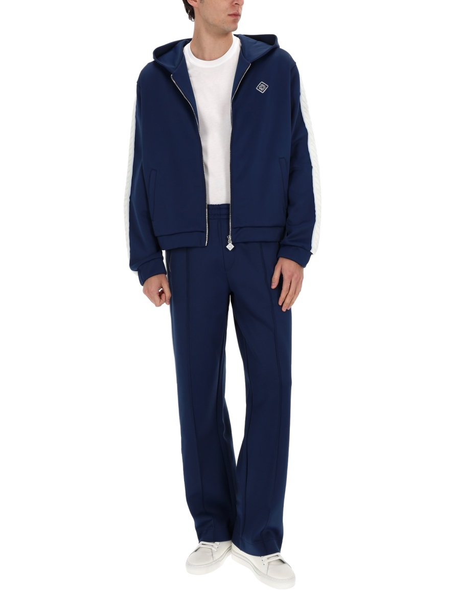 Casablanca Navy Blue Sleeve Stripes Hoodie Zwart
