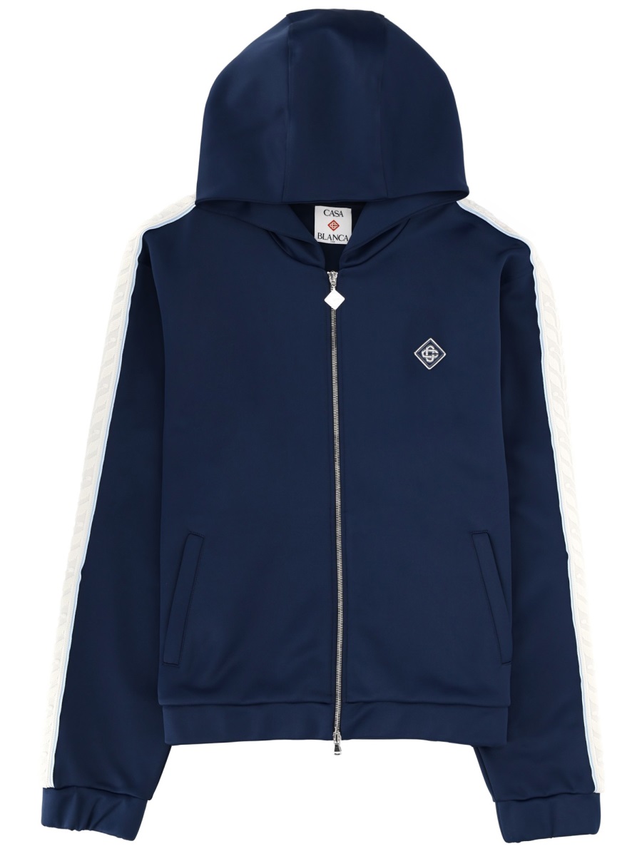 Casablanca Navy Blue Sleeve Stripes Hoodie Zwart