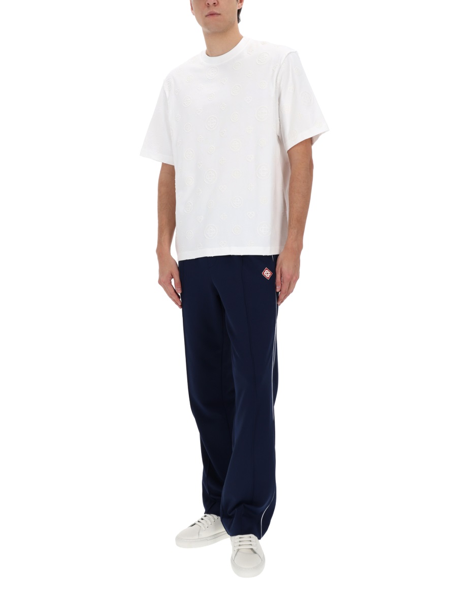 Casablanca Piquet Navy Relaxed White Piping Pants Sweatpants Zwart