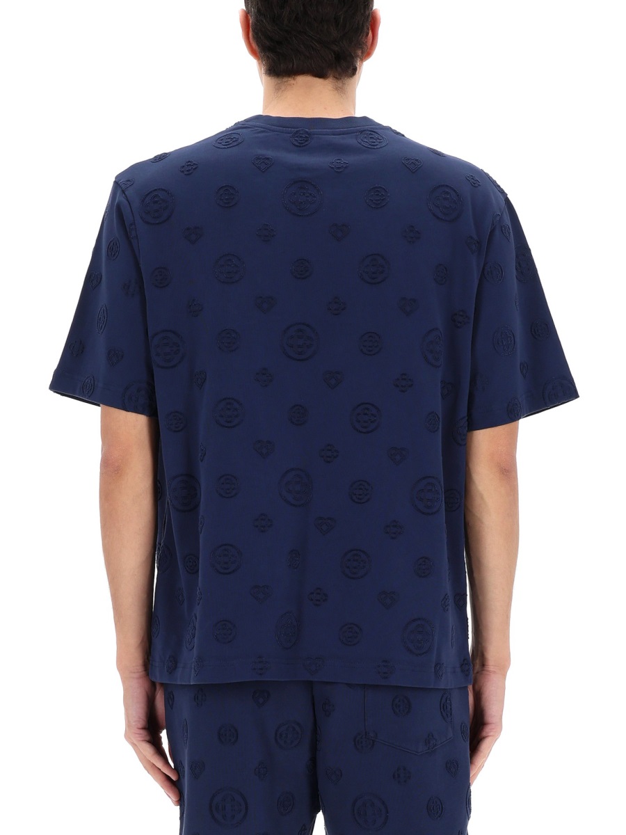 Casablanca Neutrals Embossed Monogram Organic Cotton T-Shirt Blauw
