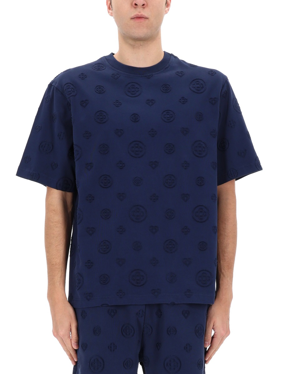 Casablanca Neutrals Embossed Monogram Organic Cotton T-Shirt Blauw