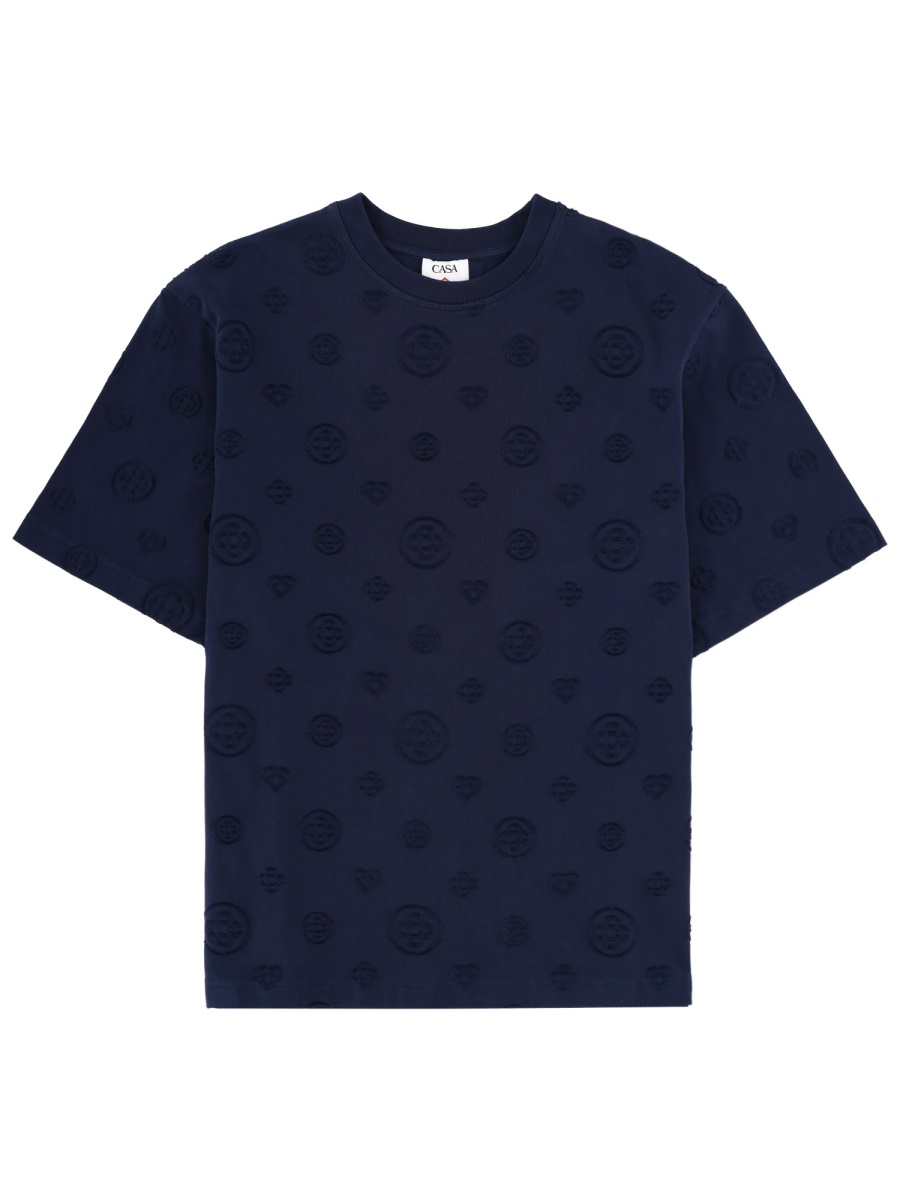 Casablanca Neutrals Embossed Monogram Organic Cotton T-Shirt Blauw