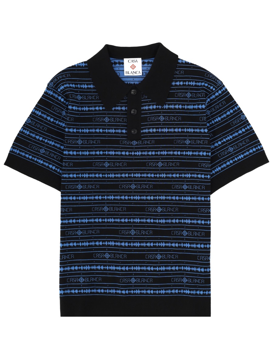 Casablanca Sound Wave Stripe Printed Polo Shirt Zwart