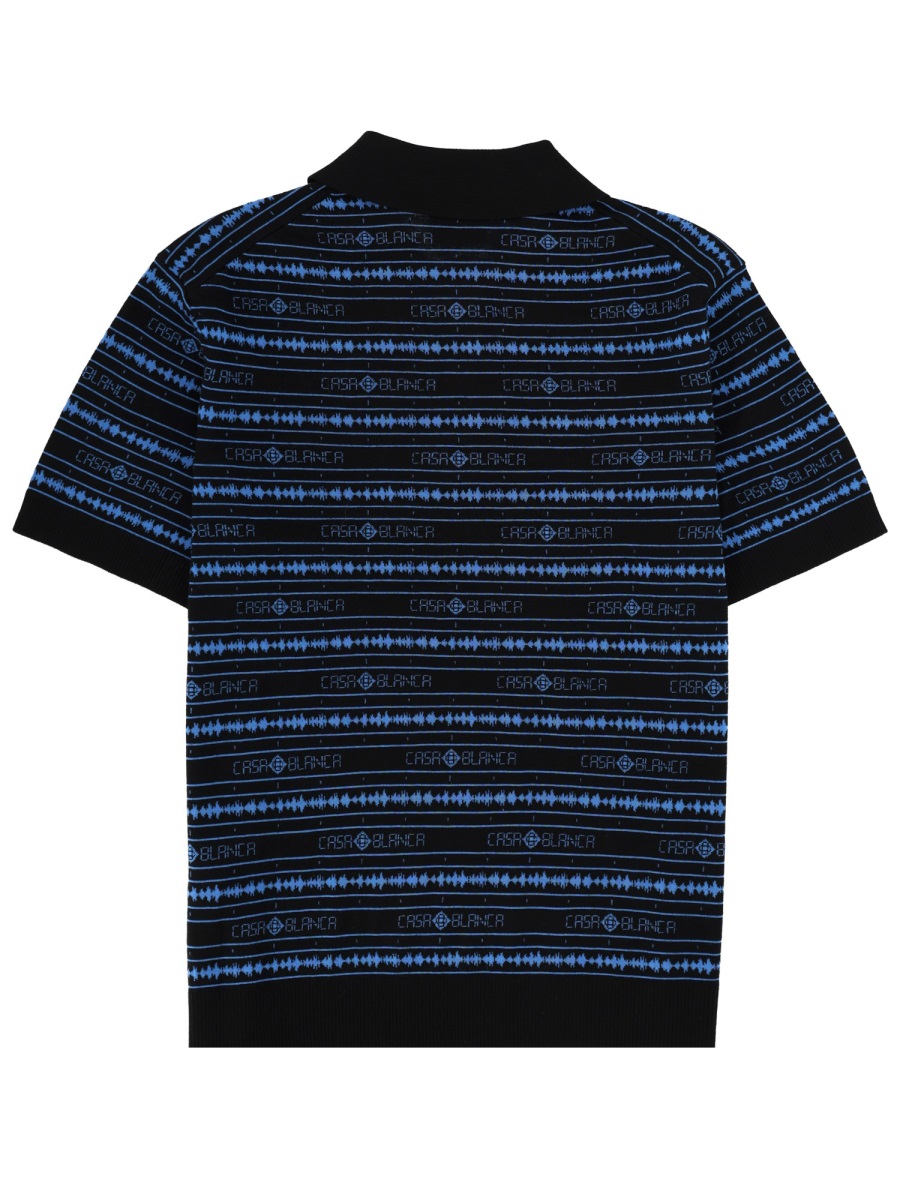 Casablanca Sound Wave Stripe Printed Polo Shirt Zwart