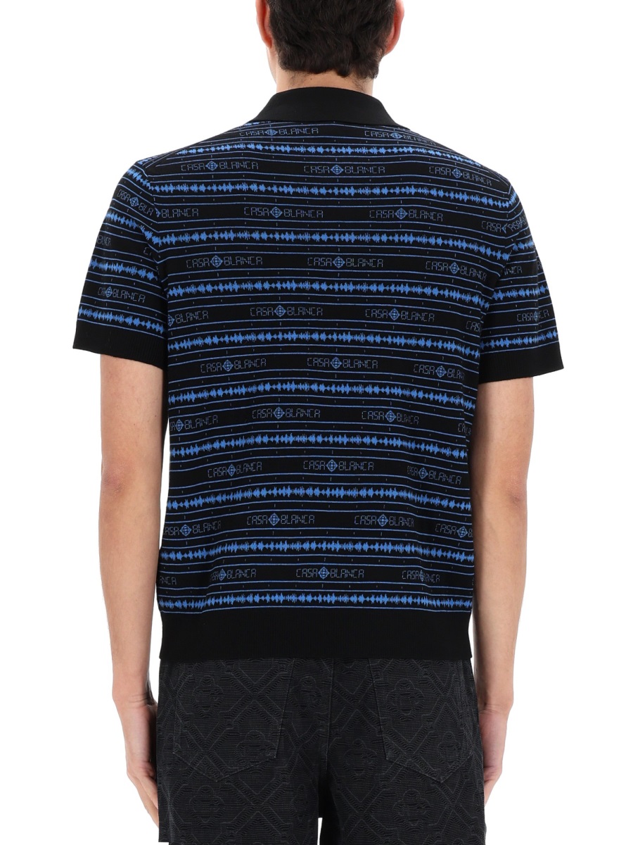 Casablanca Sound Wave Stripe Printed Polo Shirt Zwart