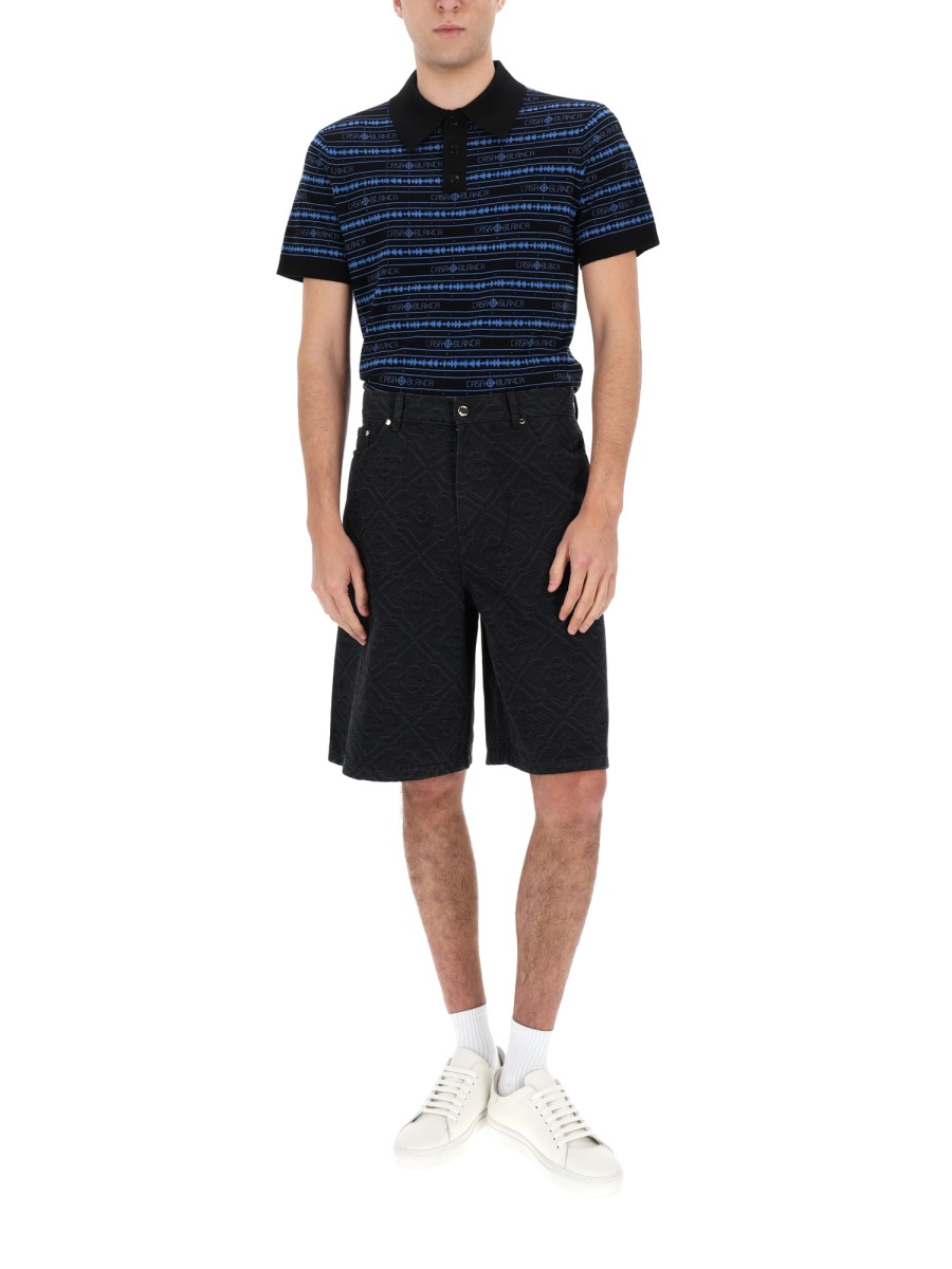 Casablanca Sound Wave Stripe Printed Polo Shirt Zwart