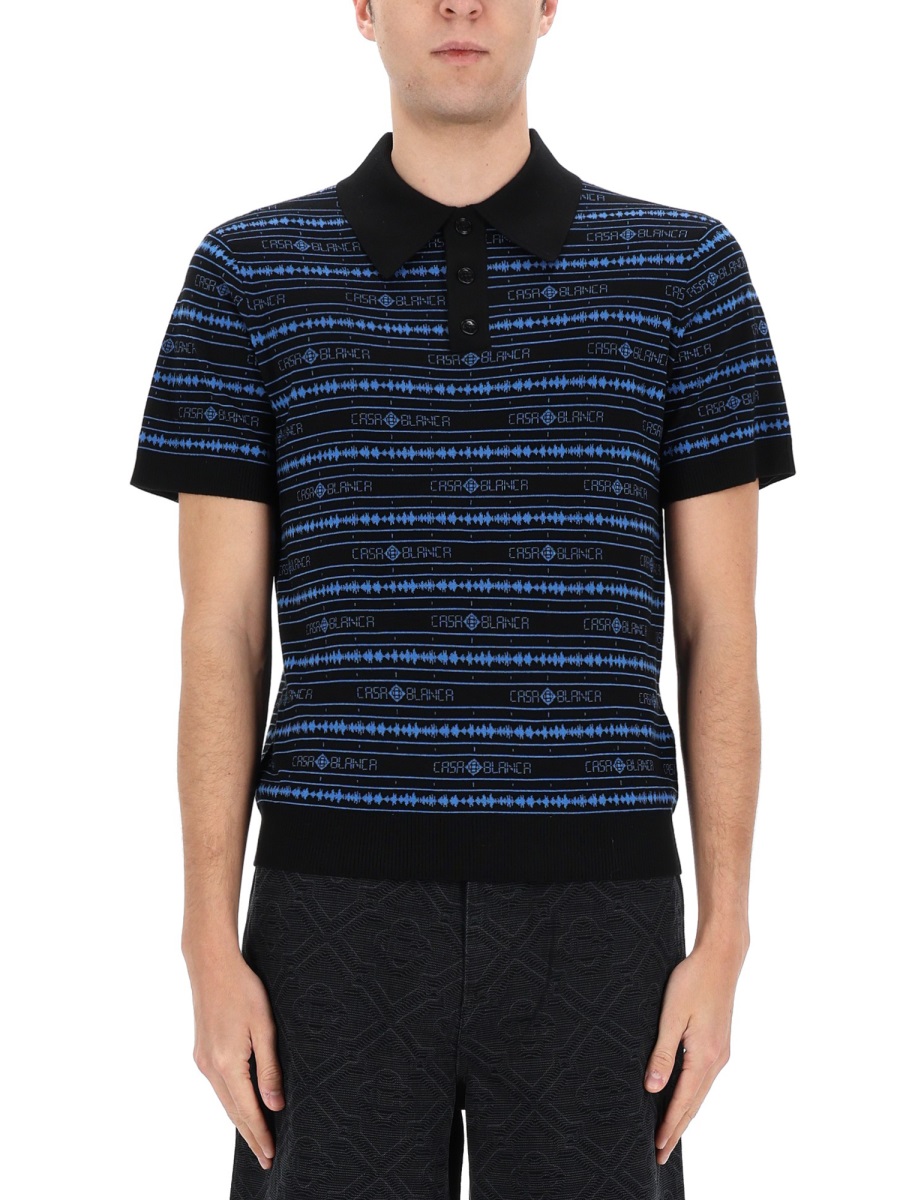 Casablanca Sound Wave Stripe Printed Polo Shirt Zwart