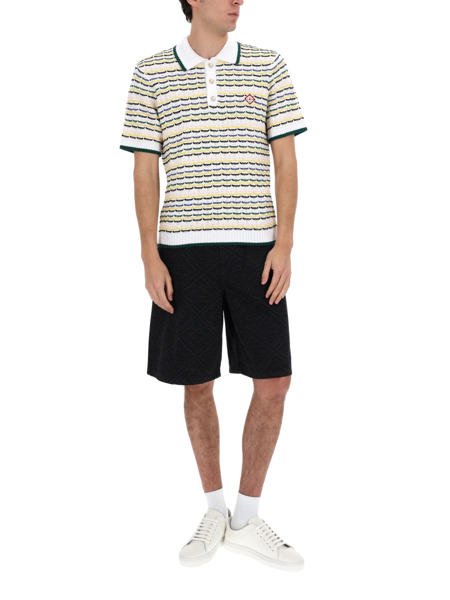 Casablanca Horizontal Stripes Contrasting Edges Polo Shirt Wit