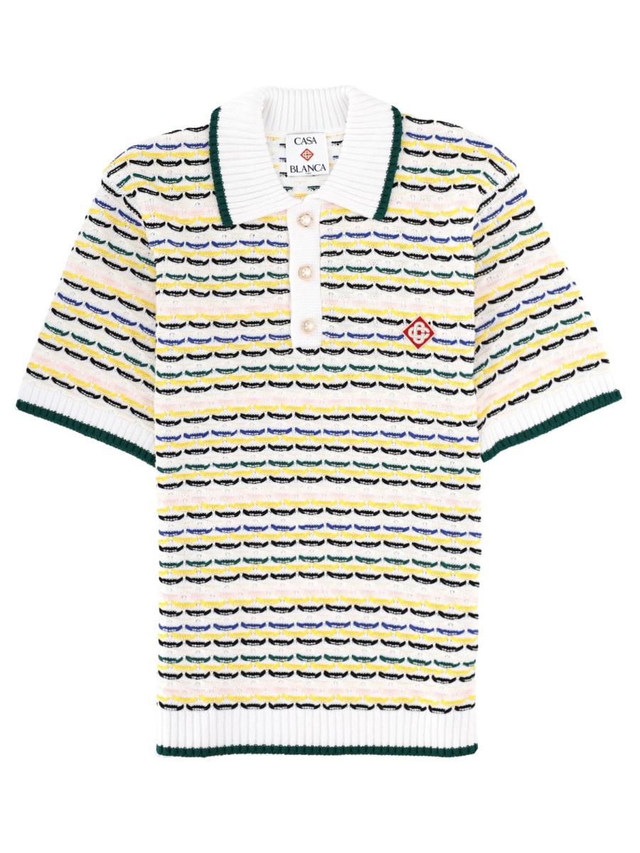 Casablanca Horizontal Stripes Contrasting Edges Polo Shirt Wit