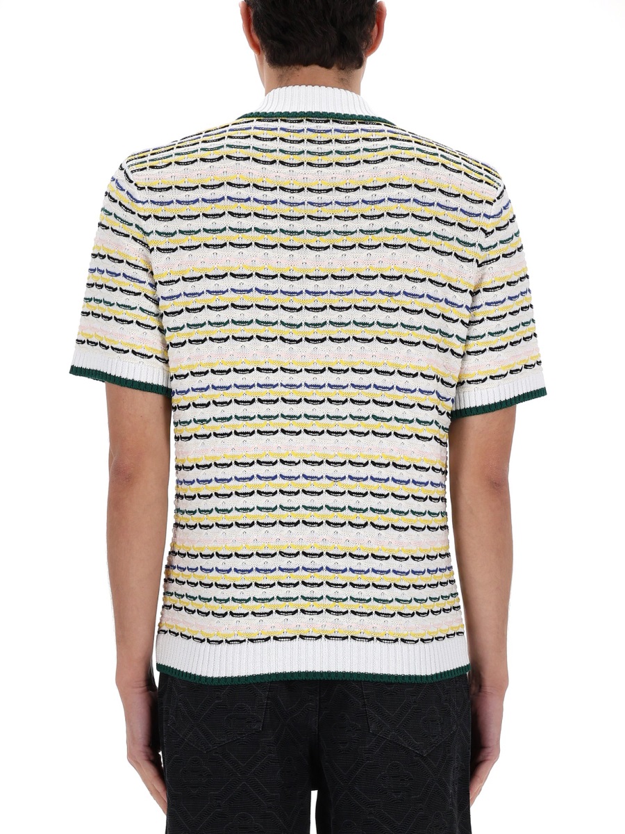 Casablanca Horizontal Stripes Contrasting Edges Polo Shirt Wit