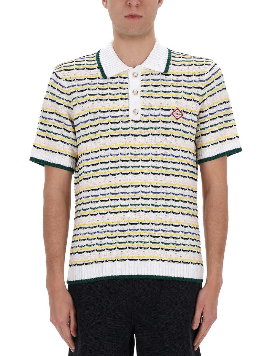 Casablanca Horizontal Stripes Contrasting Edges Polo Shirt Wit