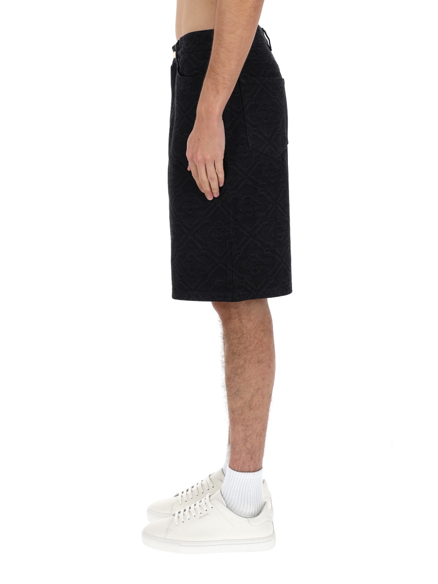 Casablanca Neutrals Laser Monogram Embossed Cotton Shorts Zwart