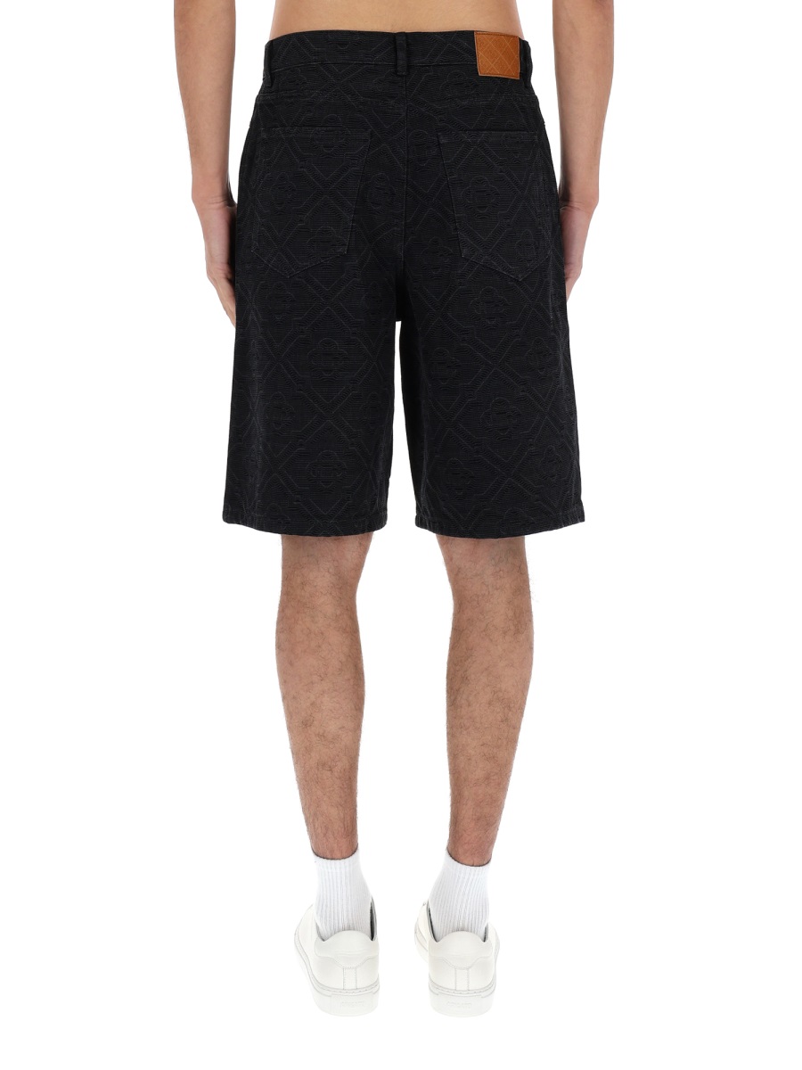 Casablanca Neutrals Laser Monogram Embossed Cotton Shorts Zwart