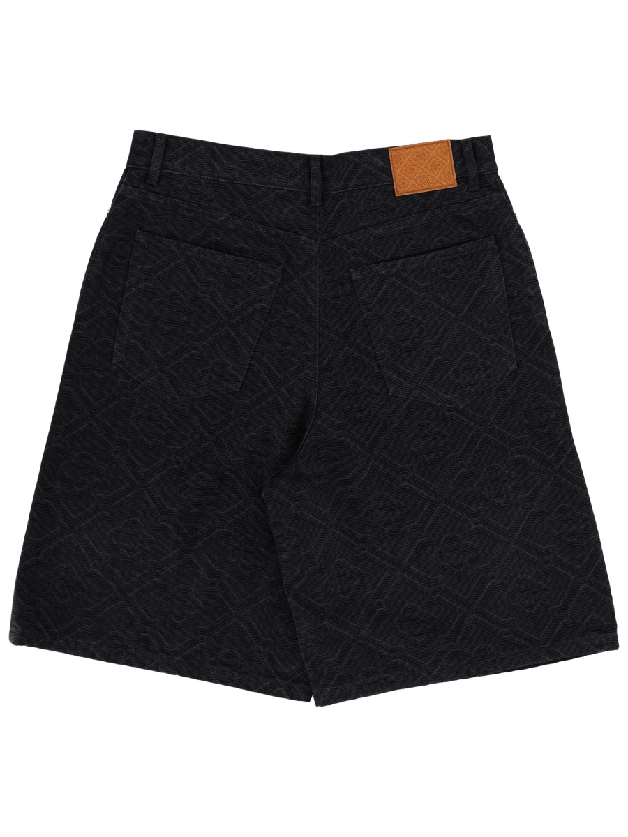 Casablanca Neutrals Laser Monogram Embossed Cotton Shorts Zwart