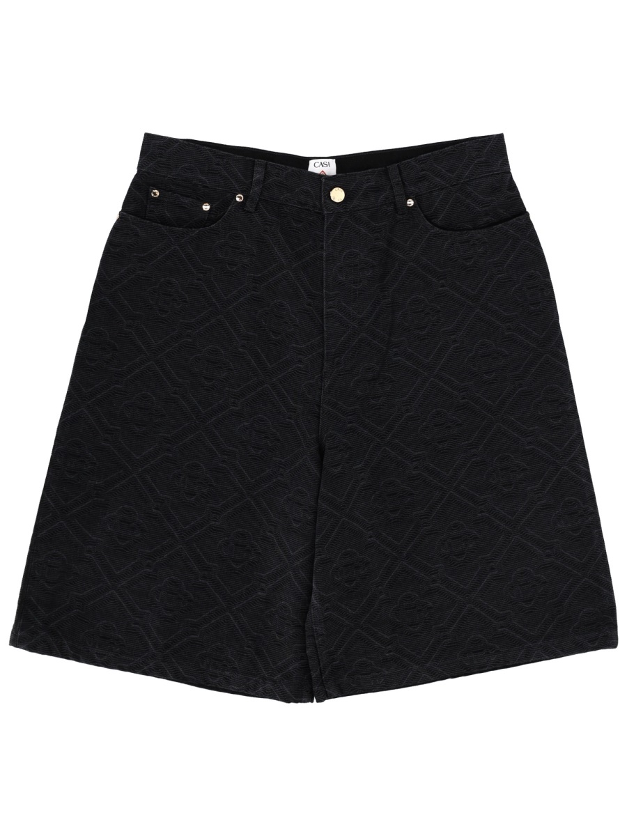 Casablanca Neutrals Laser Monogram Embossed Cotton Shorts Zwart
