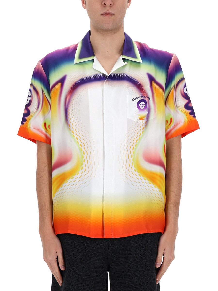 Casablanca Silk Psychedelic Printed Short Sleeve Shirt Neutraal