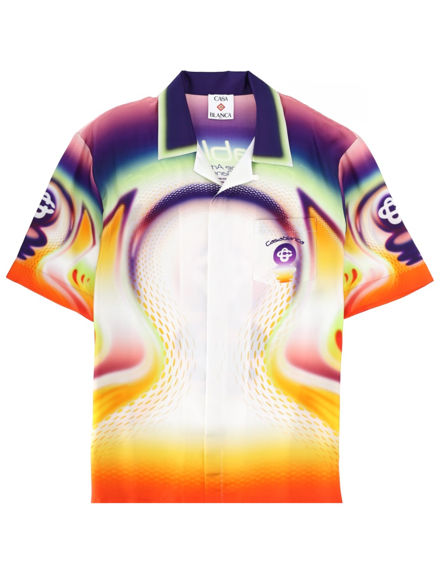 Casablanca Silk Psychedelic Printed Short Sleeve Shirt Neutraal