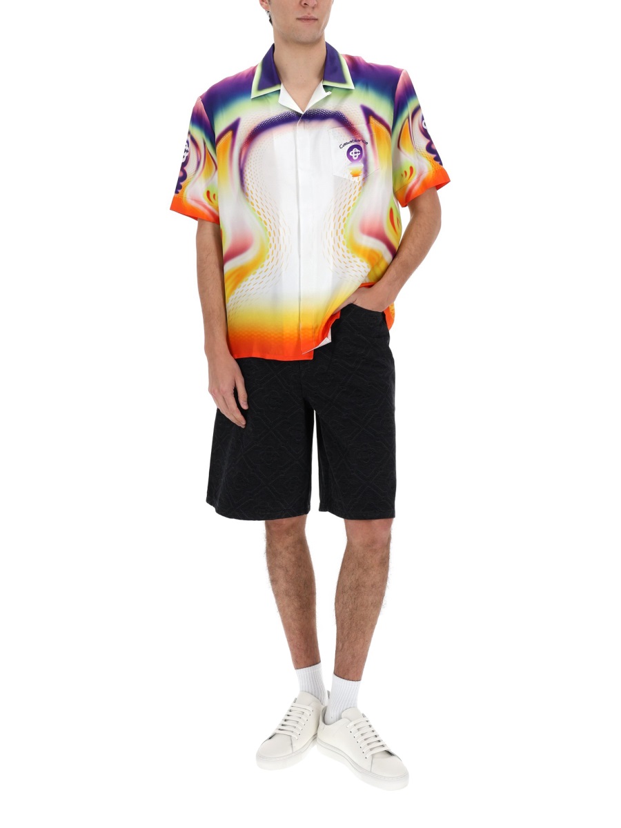 Casablanca Silk Psychedelic Printed Short Sleeve Shirt Neutraal