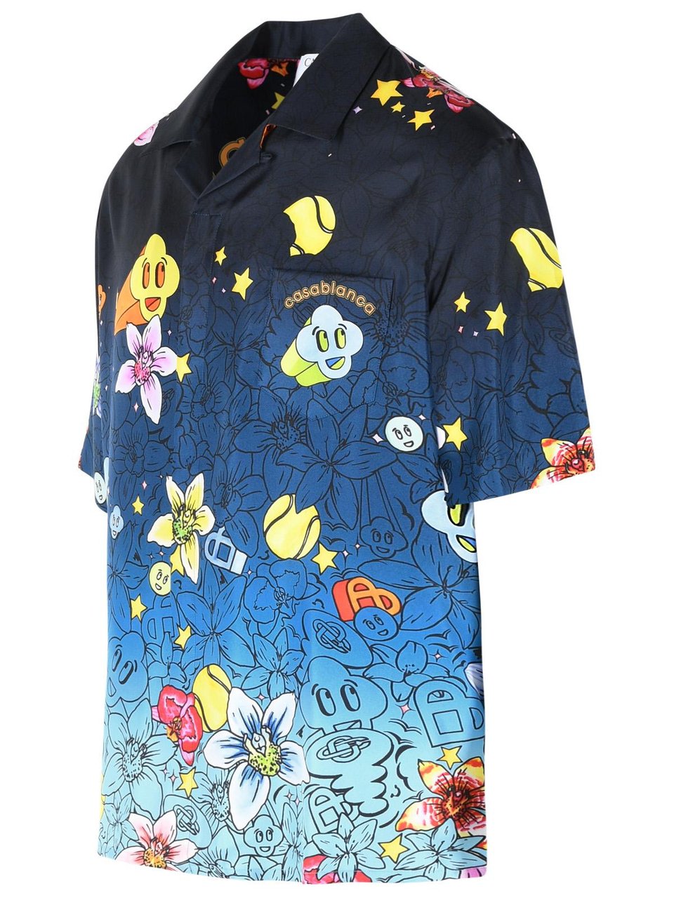 Casablanca 'Graffiti Repeat' Blue Silk Shirt Blauw