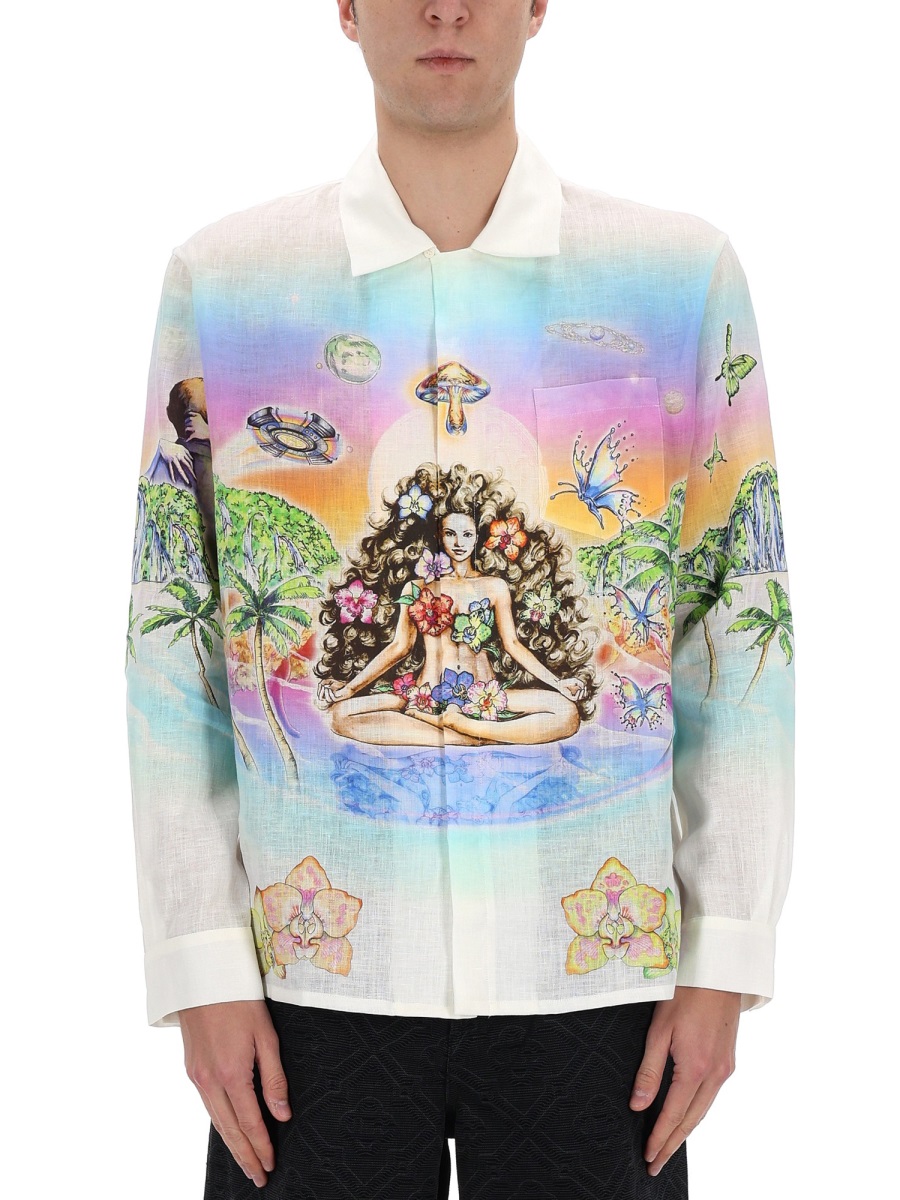 Casablanca Innocence Printed Lightweight Linen Shirt Wit