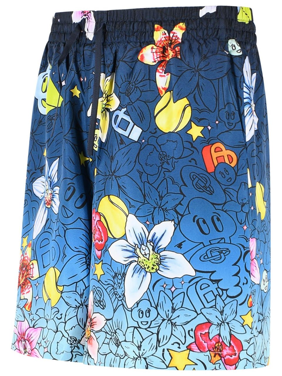 Casablanca Collage D'Icones' Blue Silk Shorts Blauw