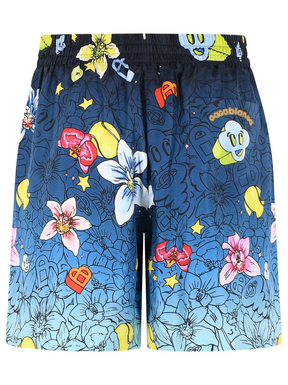 Casablanca Collage D'Icones' Blue Silk Shorts Blauw