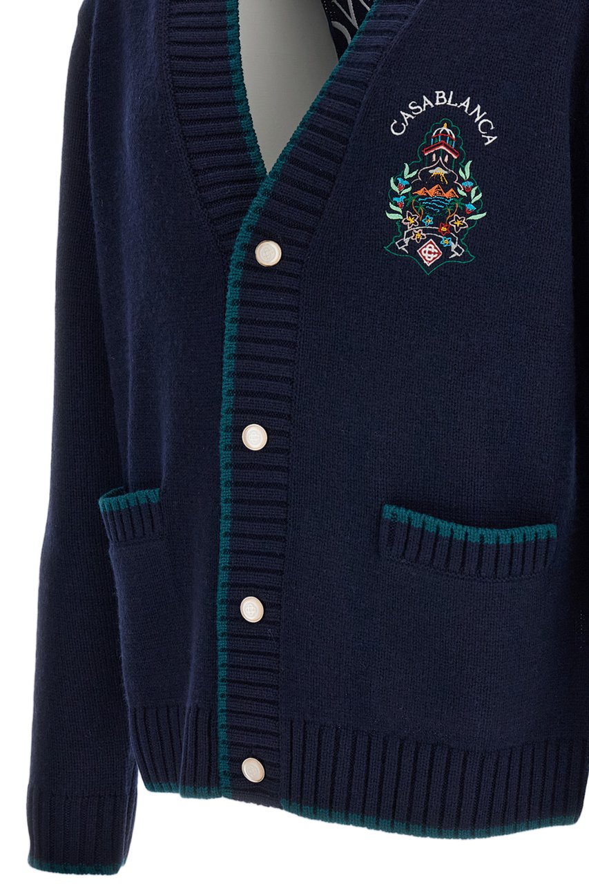 Casablanca Blue Hotel Wool-Cashmere Cardigan Blauw
